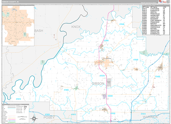 Gibson County, IN Zip Code Map