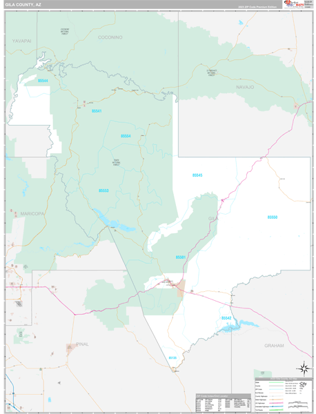 Gila County, AZ Carrier Route Wall Map