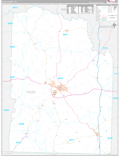 Giles County, TN Zip Code Map