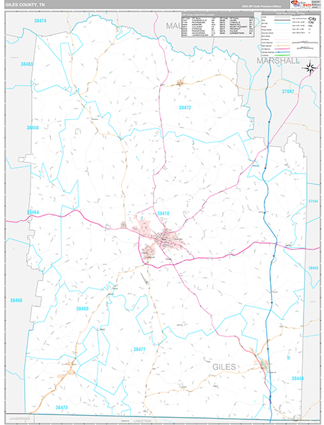 Giles County, TN Zip Code Map