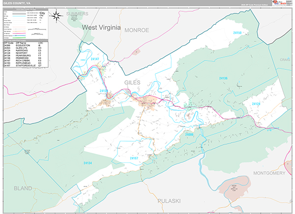 Giles County, VA Wall Map