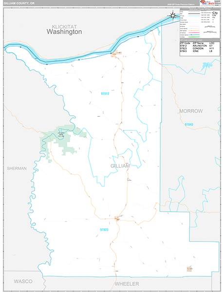 Gilliam County, OR Wall Map