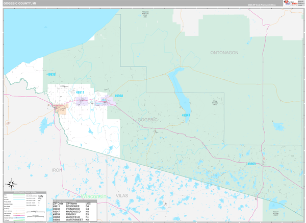 Gogebic County, MI Carrier Route Wall Map