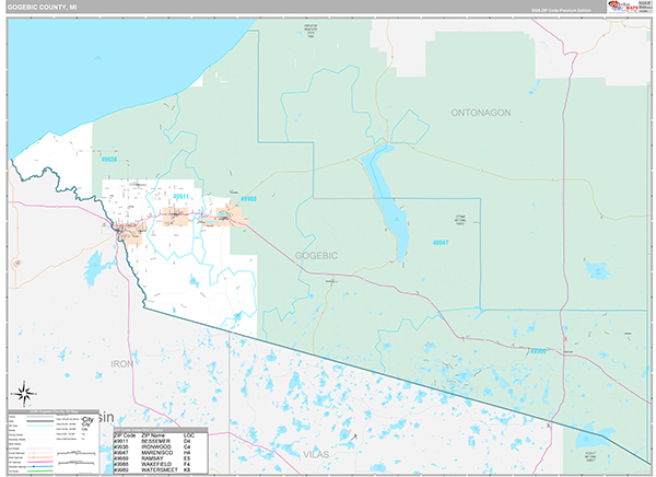 Gogebic County, MI Zip Code Map