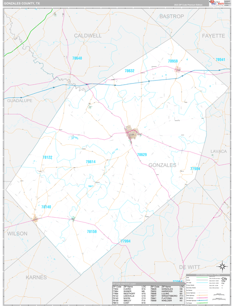 Gonzales County, TX Wall Map