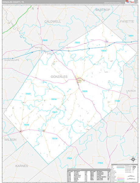 Gonzales County, TX Zip Code Map