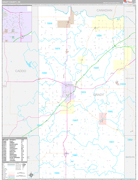Grady County, OK Wall Map