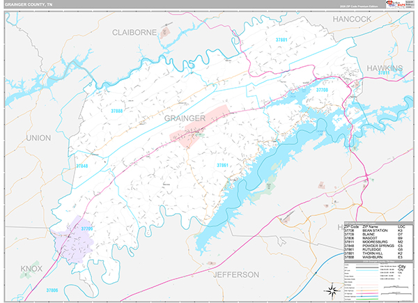 Grainger County, TN Zip Code Map