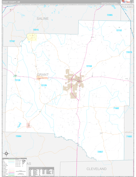 Grant County, AR Zip Code Map