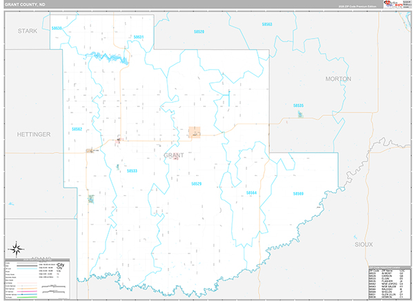 Grant County, ND Wall Map Premium Style