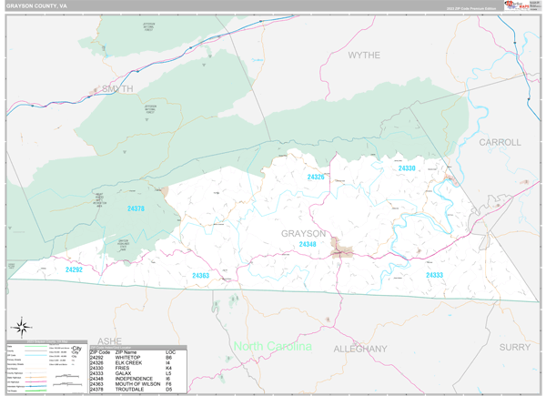 Grayson County, VA Carrier Route Wall Map