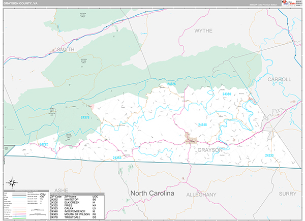 Grayson County, VA Wall Map