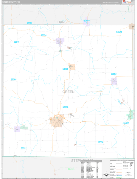 Green County WI 5 Digit Zip Code Maps Premium