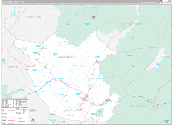 Greenbrier County, WV Zip Code Map