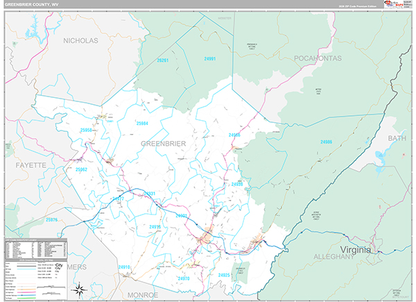 Greenbrier County, WV Zip Code Map