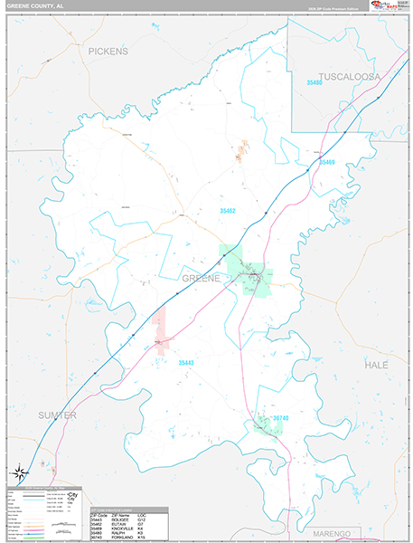 Greene County, AL Zip Code Map