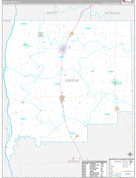 Greene County, IL Zip Code Map