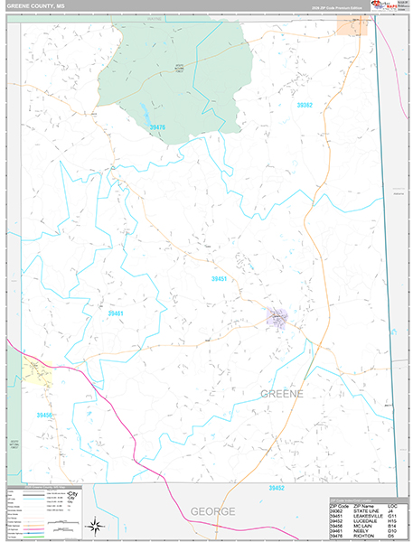 Greene County, MS Zip Code Map
