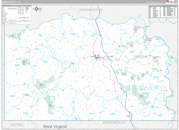 Greene County, PA Wall Map Premium Style