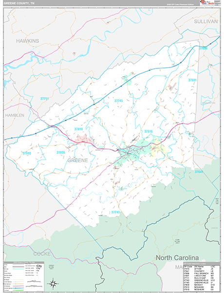 Greene County, TN Zip Code Map