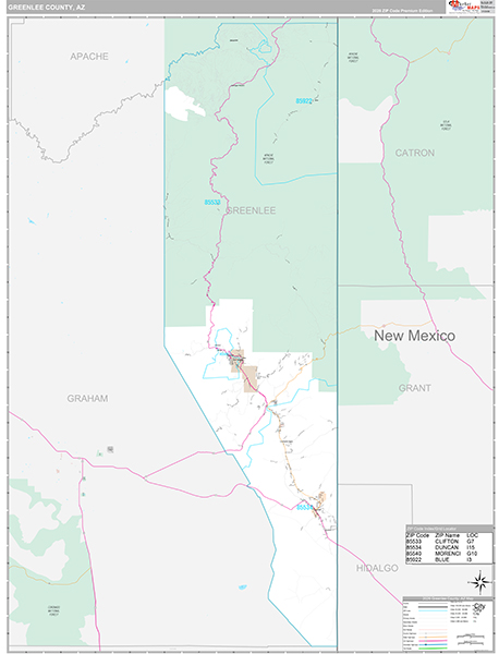 Greenlee County, AZ Zip Code Map