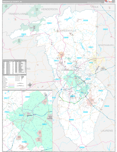 Greenville County Wall Map Premium Style