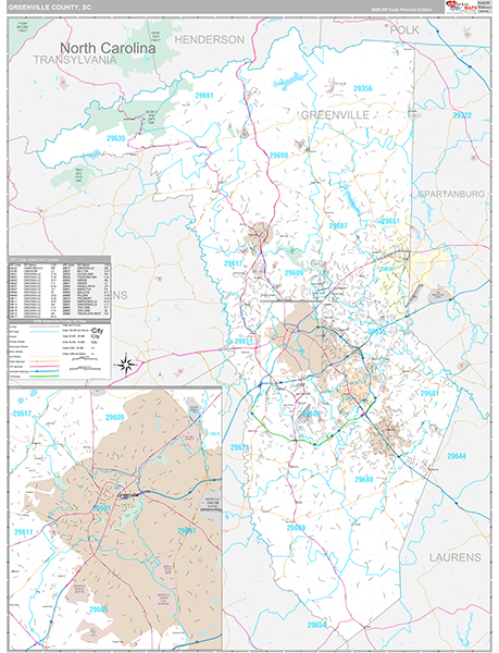 Greenville County, SC Wall Map