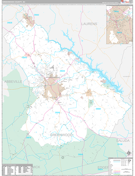 Greenwood County, SC Wall Map