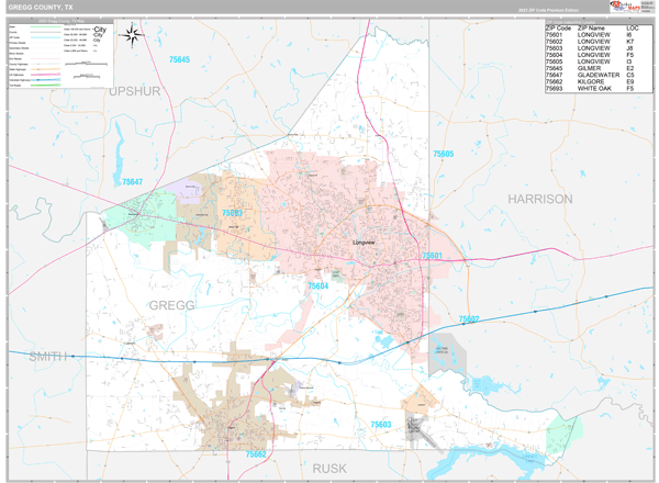 Gregg County, TX Wall Map