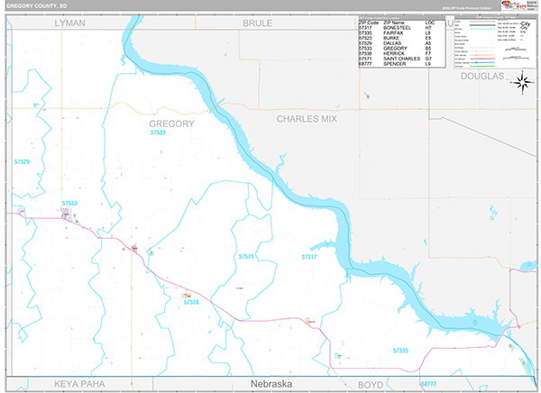 Gregory County, SD Zip Code Map