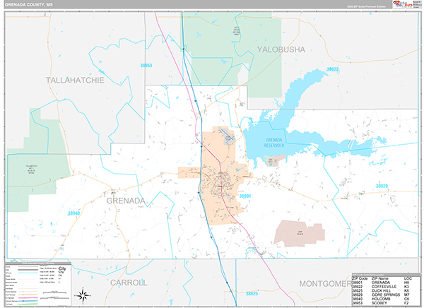 Grenada County, MS Zip Code Map