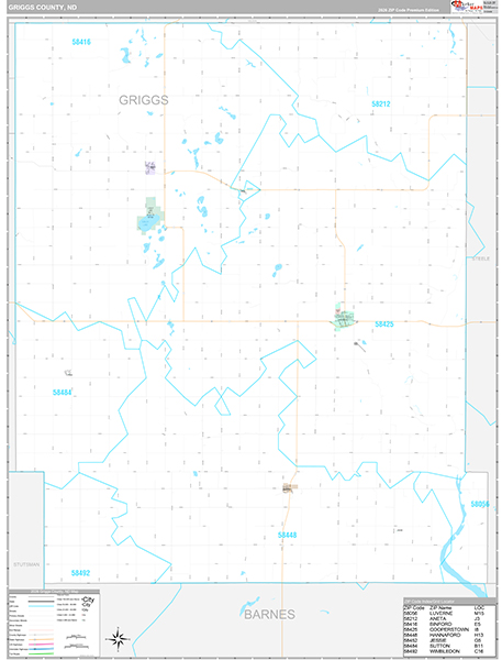 Griggs County, ND Wall Map Premium Style