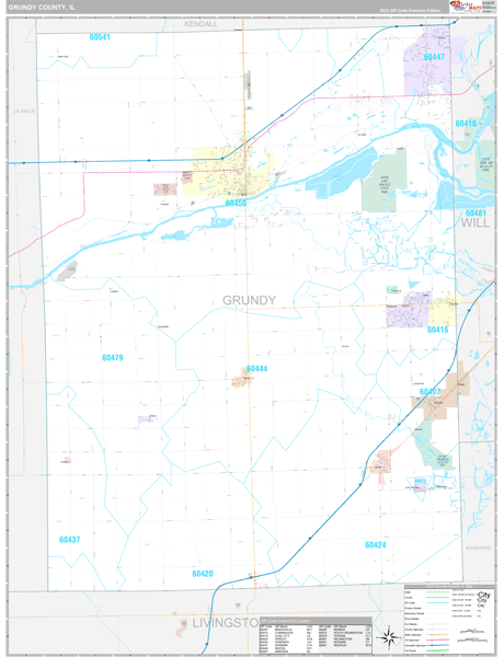 Grundy County Wall Map Premium Style
