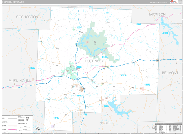 Guernsey County, OH Wall Map