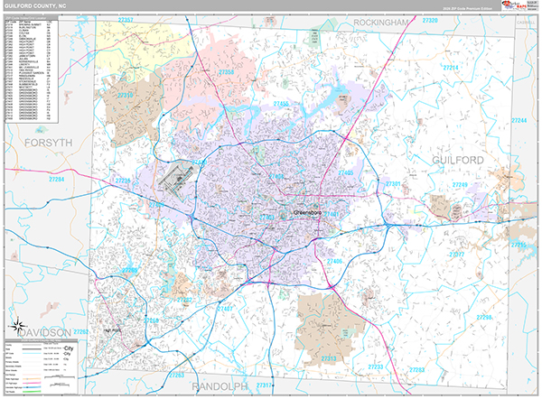 Guilford County, NC Wall Map