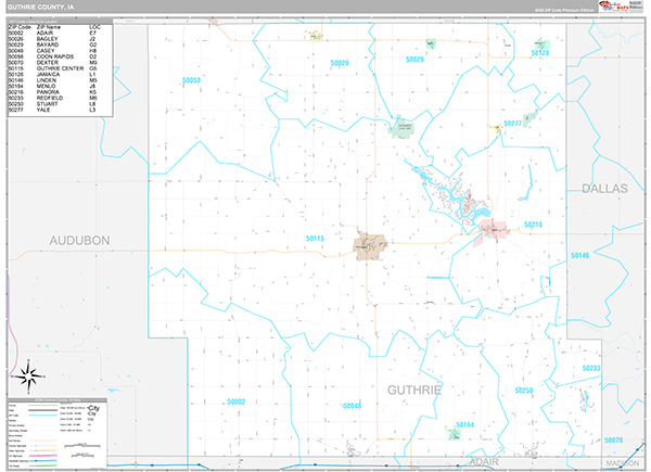 Guthrie County, IA Carrier Route Wall Map