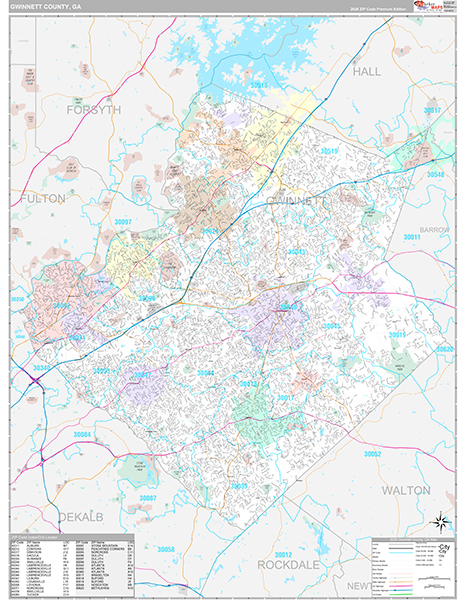 Gwinnett County Wall Map Premium Style