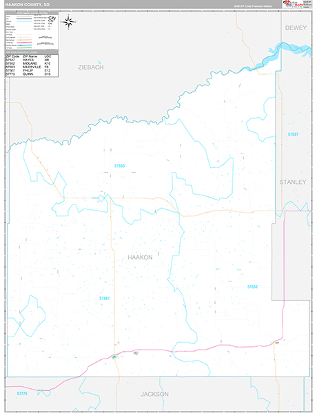 Haakon County, SD Zip Code Map
