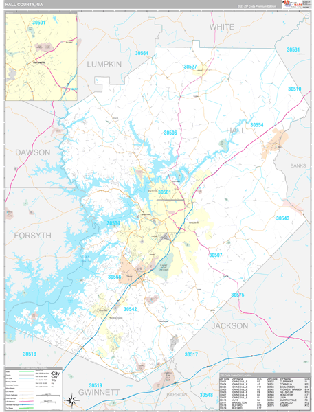 Hall County, GA Wall Map