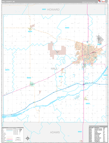 Hall County, NE Zip Code Map