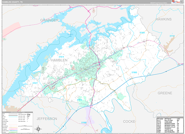 Hamblen County, TN Zip Code Map
