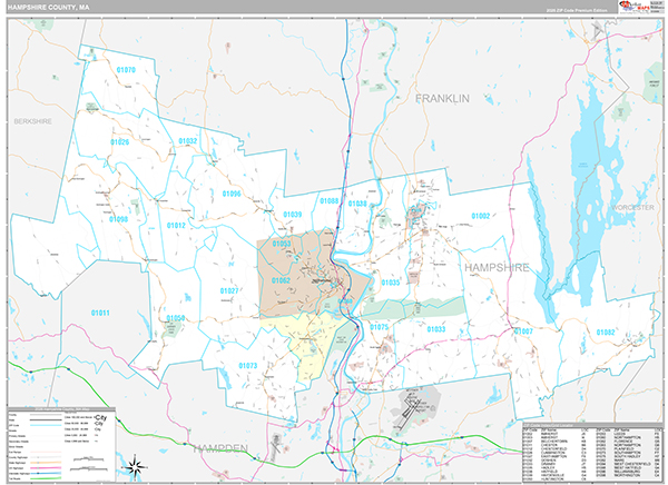 Hampshire County, MA Wall Map