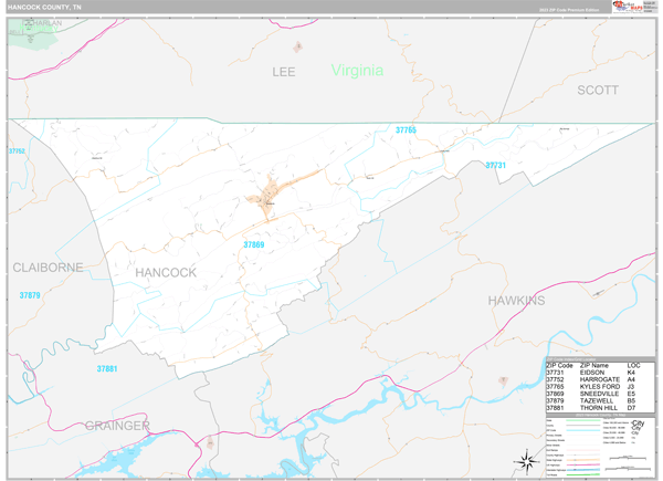 Hancock County, TN Wall Map