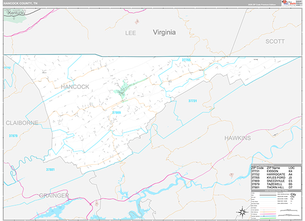 Hancock County, TN Zip Code Map