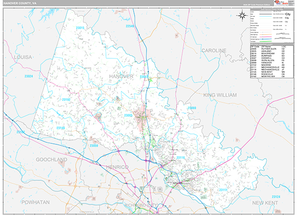 Hanover County, VA Wall Map