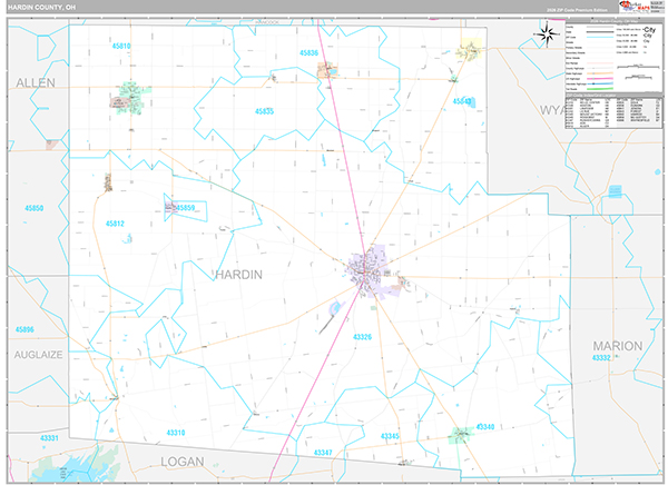 Hardin County, OH Zip Code Map