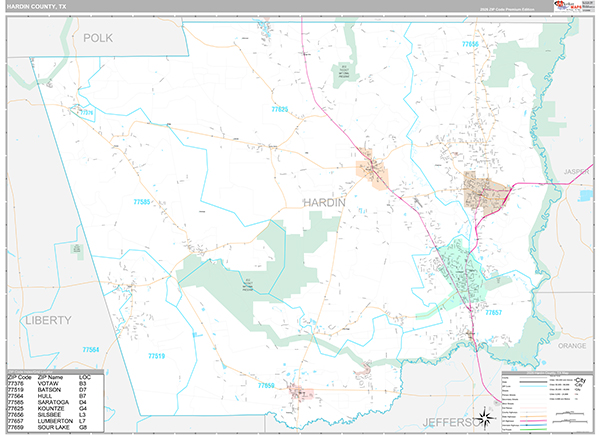 Hardin County, TX Zip Code Map