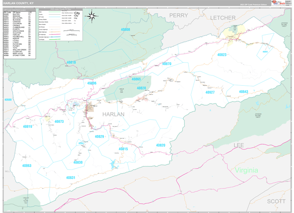 Harlan County, KY Wall Map