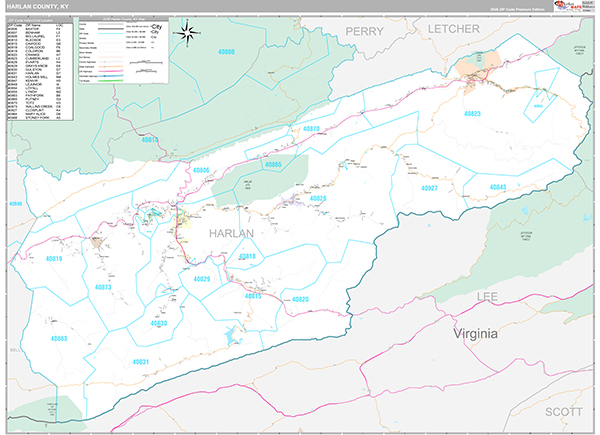 Harlan County, KY Zip Code Map