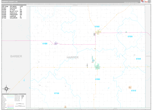 Harper County Wall Map Premium Style